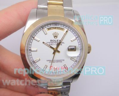 Replica Rolex Day-Date White Dial 2-Tone Watch